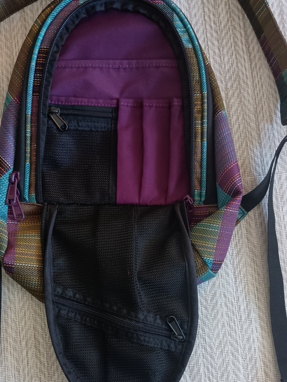 Dakine Multicolor Plaid Mini Backpack - Teal, Purple & Brown - Picture 3 of 4